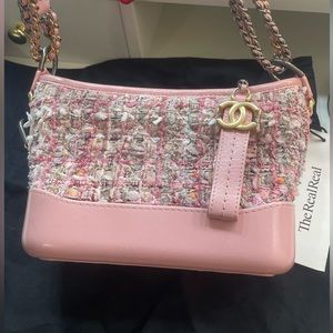 Tweed Calfskin Small Gabrielle Hobo Light Pink